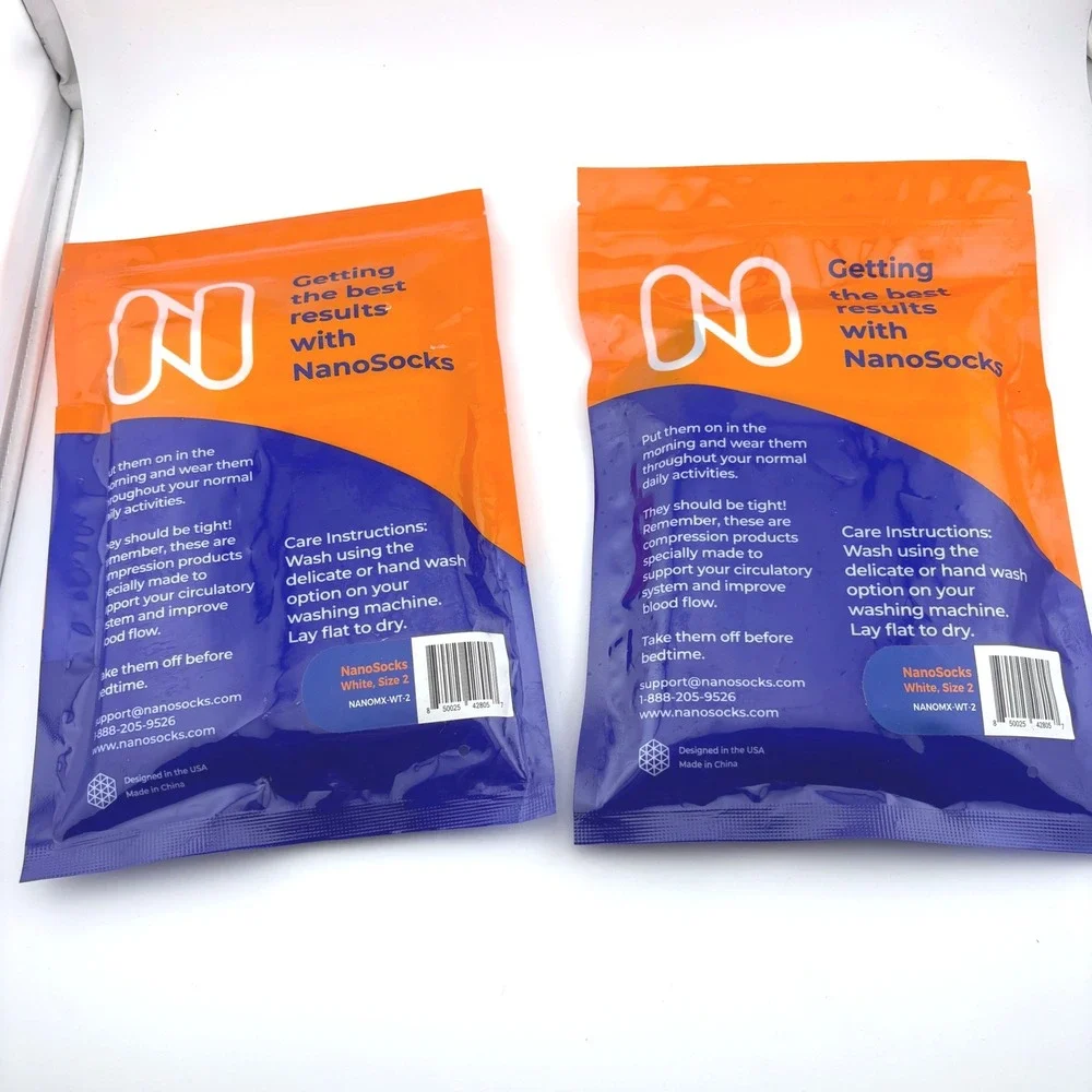 NanoSocks White Size 2 Compression Socks 3-D Nano-Weave  Lot of 2‎ Pairs
